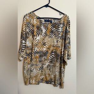 Denim & Co Beach Short Sleeve Top Tree Leaves 2X